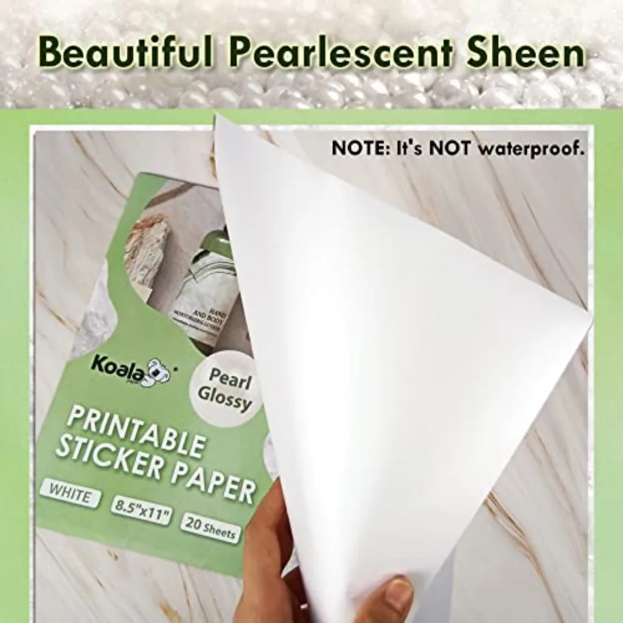 Pearl Glossy Sticker Paper for Inkjet and Laser Printer, 20 Sheets 8.5x11 Inch Printable Pearly Gloss Photo Sticker Paper for W