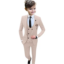 24h Ship Beige 4 Pcs Kids Suit Set Classic Single Button Boy's Tuxedo Blazer Vest Pants Birthday Wedding Party Suits For Child