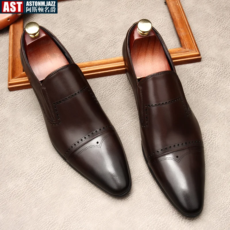 

Luxury Mens Derby Dress Shoes Brand Genuine Leather New Designer Handmade Slip on Pointed Toe Man Wedding Business Loafers Shoes