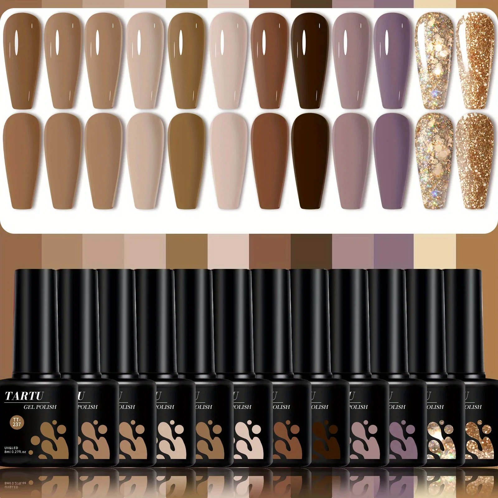 TARTU 12pcs 8ml Cat Eye Gel Nail Polish Set,  Nude Pink Red brown Glitter Gel Polish Kit, Soak Off Uv/Led, Nail Art DIY At Home