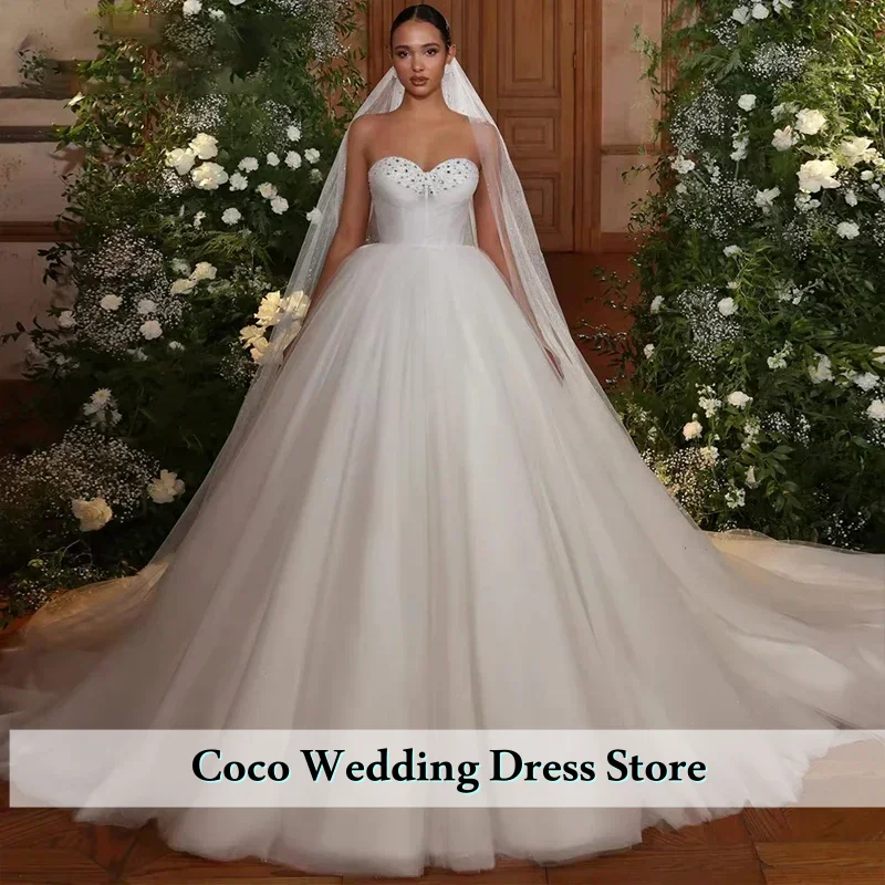 

Customized Sweetheart Neck Tulle Ball Gown Wedding Dresses with Jacket Crystal Beading Robe Mariage Vestido De Novia