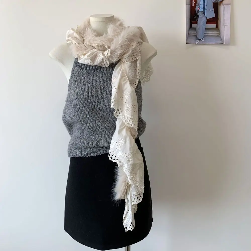 甘い-y2k-レーススカーフスパイシーガール厚手ショール無地韓国スタイル冬スカーフ女性-男性