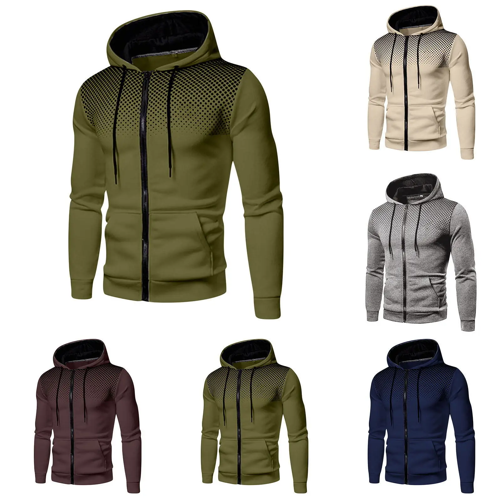 Men's Long Sleeve Zipper Hoodie Autumn Winter Fashion Casual Loose Fit Sweatshirt Sportswear Male Outfit