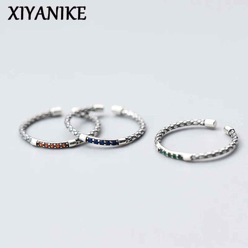 

XIYANIKE Vintage Thai Silver Colourful Zircon Adjustable Cuff Rings For Women Fashion New Jewelry Lady Gift Party anillos mujer