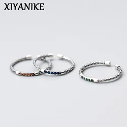XIYANIKE Vintage Thai Silver Colourful Zircon Adjustable Cuff Rings For Women Fashion New Jewelry Lady Gift Party anillos mujer