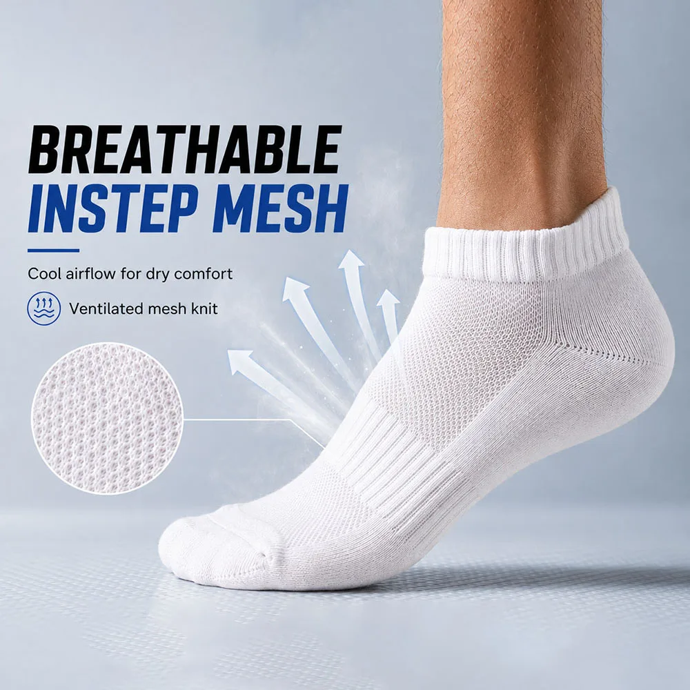 7 pairs Men Sport Ankle Socks Breathable Mesh Cotton Socks Sweat Absorbent Elastic Support Short Socks Running Gym Sports Socks