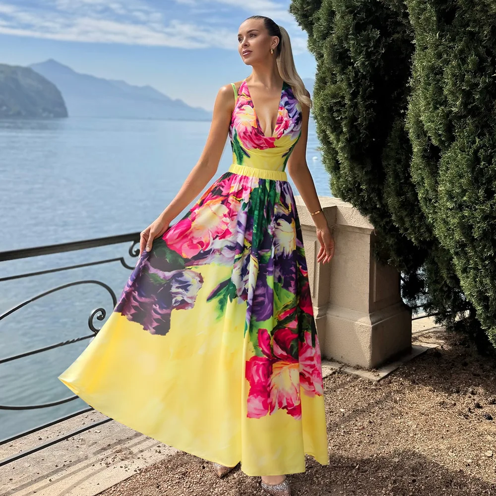 One Piece Swimsuit For Women European And American Swimwear Bright Yellow Printed Vacation One-piece Swimsuit Suit For Women