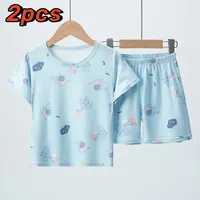 Summer CHILDREN'S Clothing Short Sleeve Shorts 2-piece Suit for Boys and Girls Comfortable Wild Blue Elephant Suit.