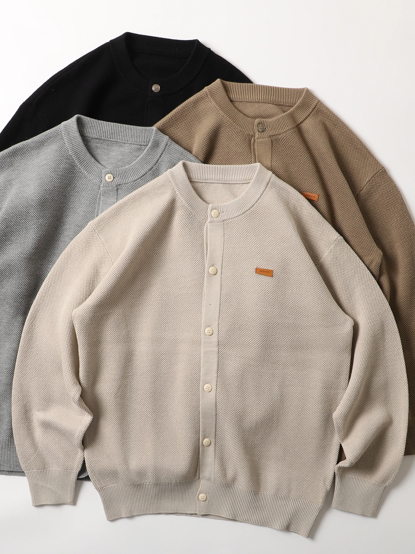 

Good Quali Retro Japanese Sle Knitted Cardigan Men's Casual Layering Sweater Henry Collar Warm Cotton Blend Long Sve