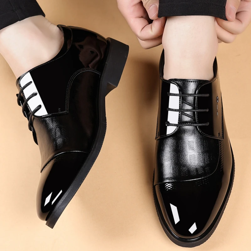 Fashion Patent Leather Business Men's Dress Shoes New Black Increase Male Wedding Shoes Designer Platform Man Derby Shoe