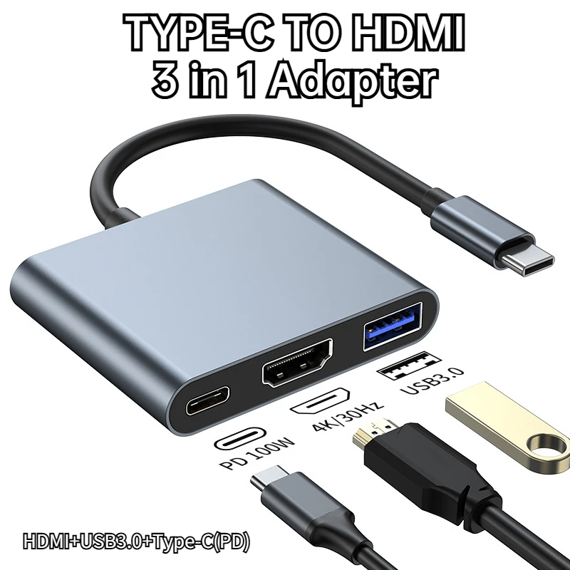 USB C 허브 3in1 타입 C 3.0 HDMI 호환 도킹 스테이션 PD 고속 충전 4K HDMI 어댑터 스플리터 맥북 폰 컴퓨터용