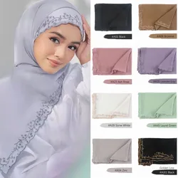 Scialli islamici delle donne della malesia di alta qualità Hijab musulmano foulard Bawal Tudung ricamo sciarpa Hijab in Chiffon