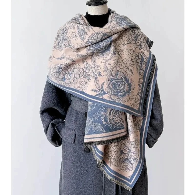 

Scarf Women Luxury Vintage Graffiti Flower Cashmere-like Female Scarf Korean Style Autumn Winter Warm Pashmina Thickened Shawl