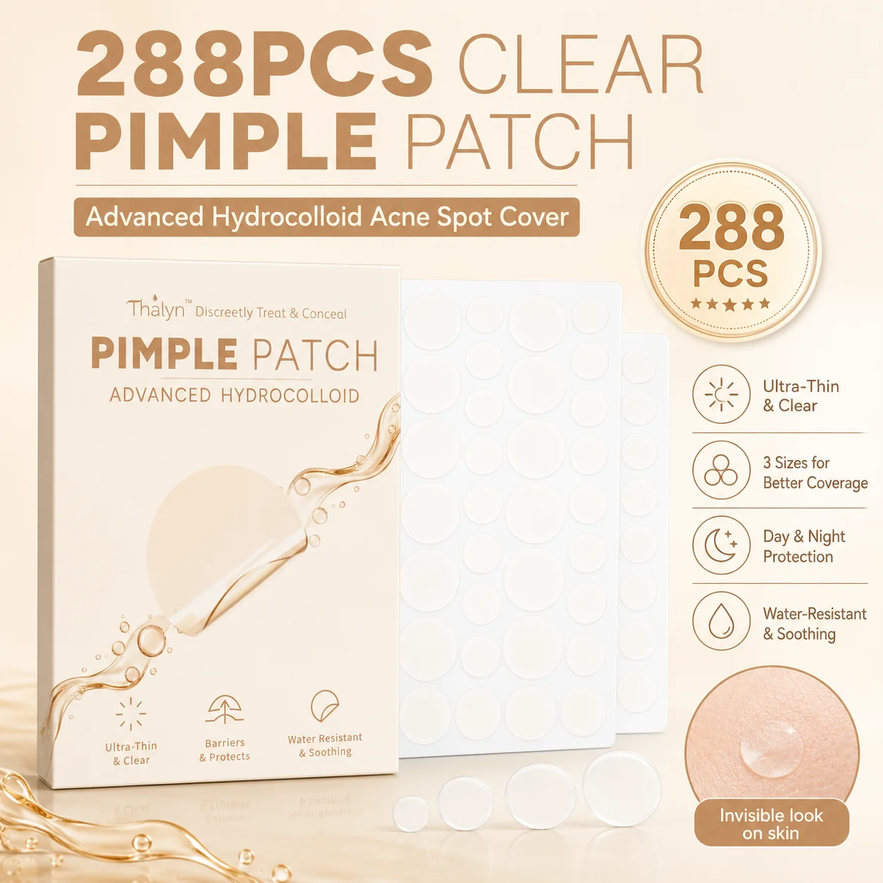 288PCS Salicylic Acid Acne Patches White Hydrocolloid Pimple Stickers Invisible Blemish Cover Face Spot Care