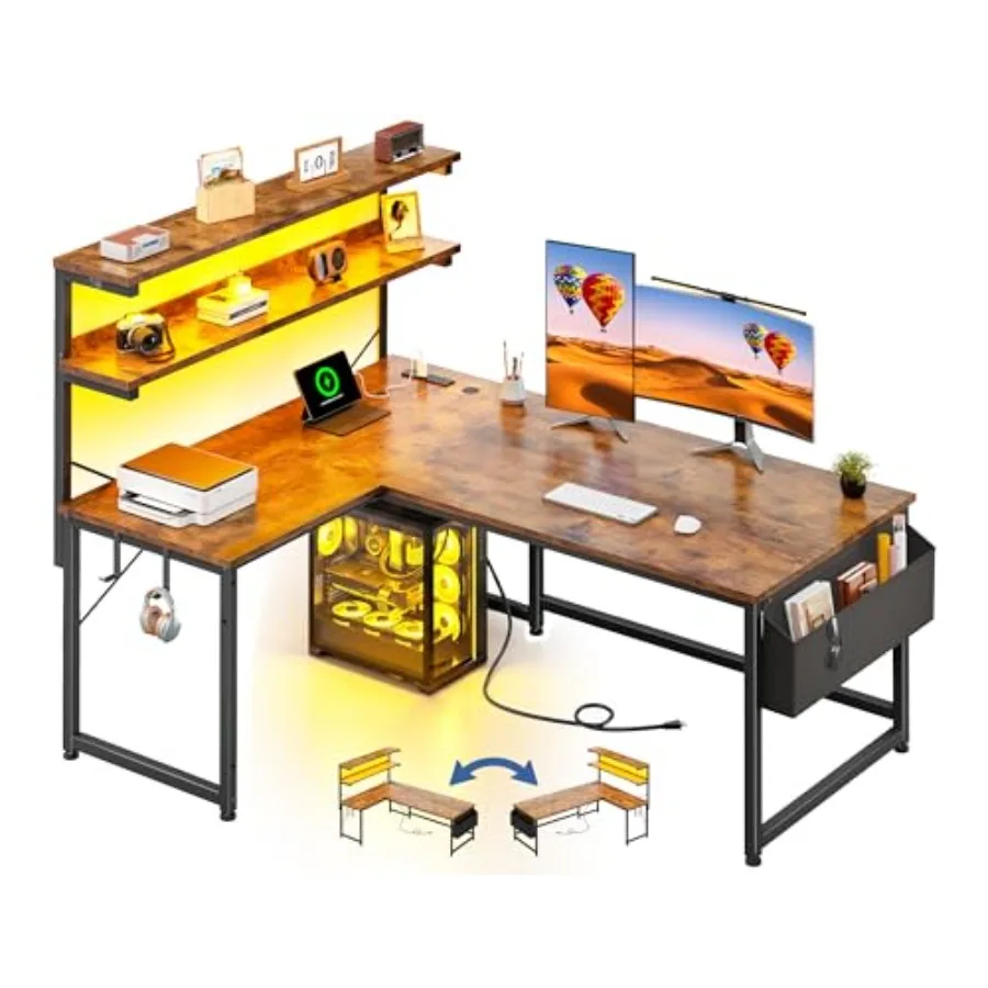 Computer Desk with Storage Shelf, Side Bag, Hook for Home Office Engineered Wood, White Space-Saving Design with Cable Manageme