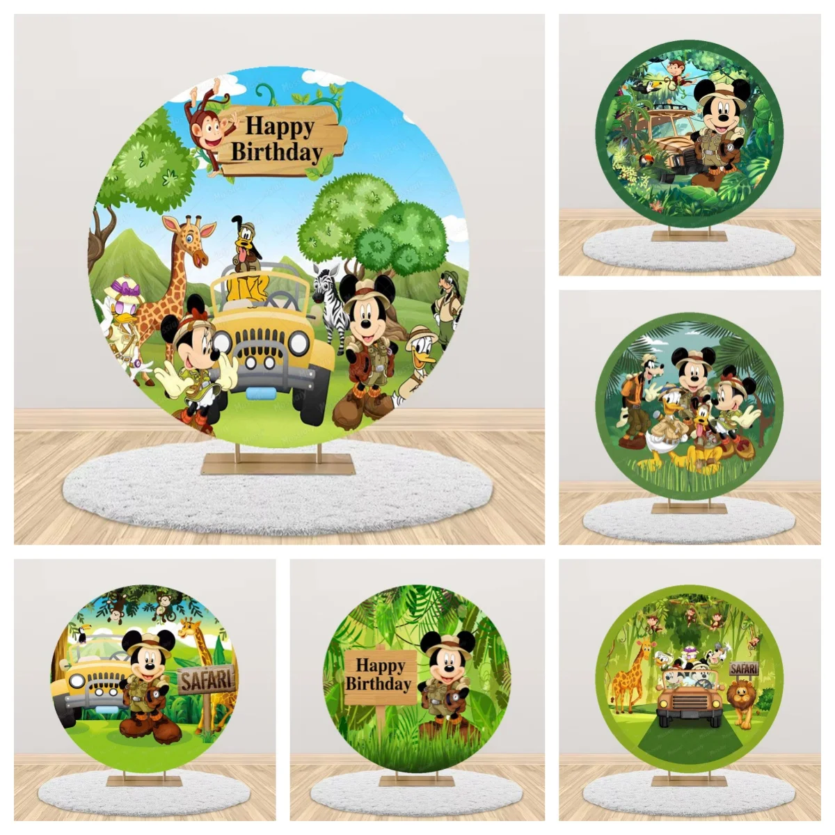 Jungle Mickey Mouse Round Backdrop Cover Boys Birthday Party Children Room Decor Photography Background Photo Studio Props