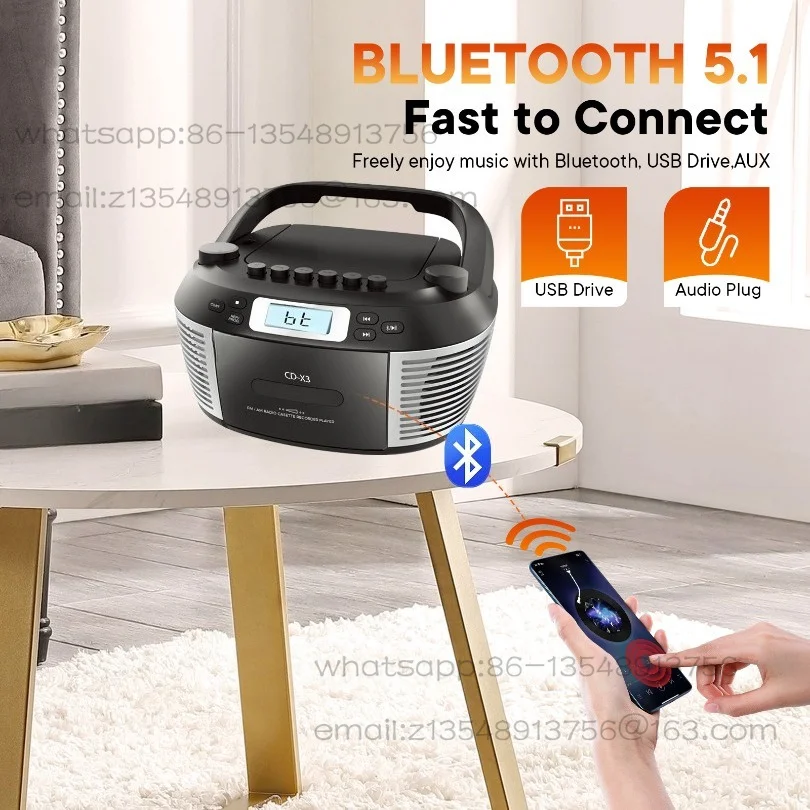 Multifunctional CD Player Bluetooth Audio AM/FM Recorder Tape CD Player Portable