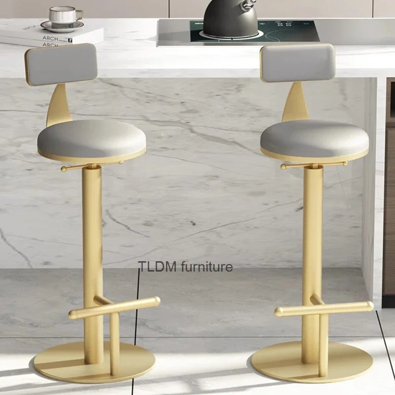 Silla de Bar minimalista ajustable, taburete de Bar moderno europeo de terciopelo de cuero, taburete de elevación redondo, muebles de restaurante de