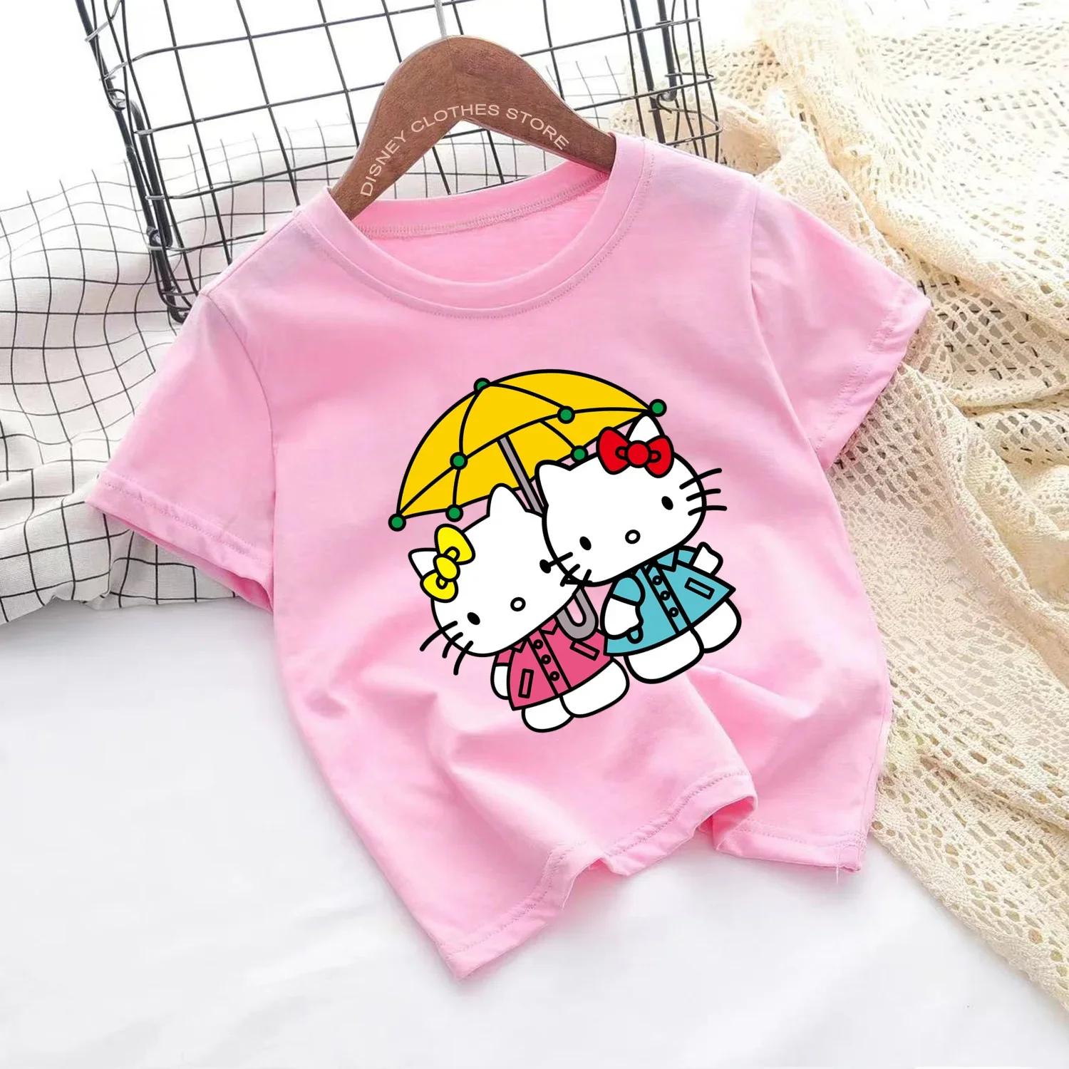 New Hello Kitty T-shirt Boys Girls Kids Clothing Girls Clothing Tops Short sleeves Sports fashion short sleeves for ages 3-14