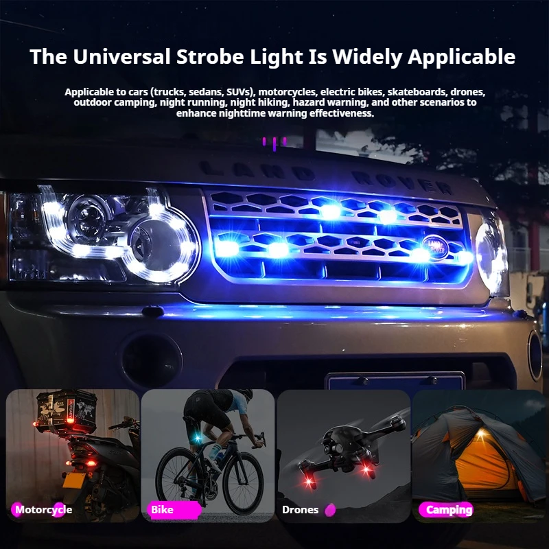 Motorcycle Emergency Flashing Light, High-Intensity Warning Light, Wireless Remote Control, Suitable for Motorcycles and Cars