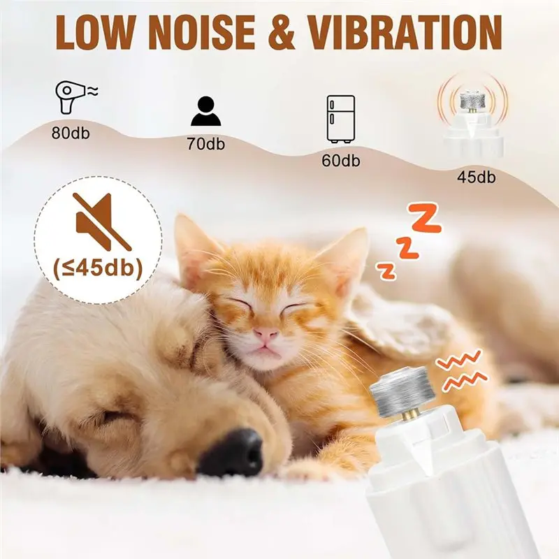 ماكينة قص ومطحنة أظافر الحيوانات الأليفة 2 في 1 من INLIG-Quiet - أقل من 40 ديسيبل، قابلة لإعادة الشحن عبر USB لجميع الحيوانات الأليفة