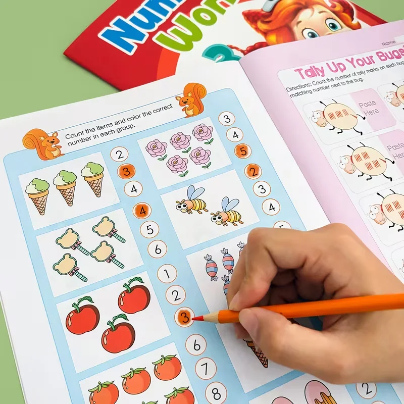 32-page math workbook, number tracing and writing, counting practice, color educational activity book, home learning supplies.