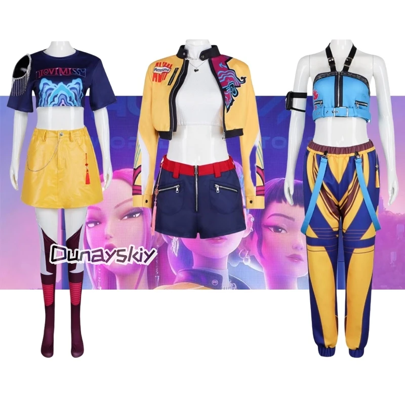 

KPOP Huntrix Rumi Mira Zoey Cosplay Costume New Uniform Top Skirt Demon Hunters Superstar Girl Women Set Halloween Carnival