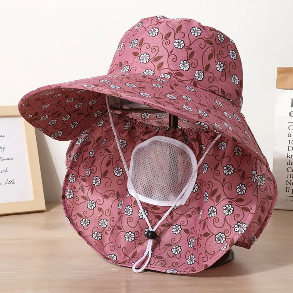 

Breathable Mesh Tea Picking Hat Face Mask Sun Protection Sunshade Shawl Cap Printing UV Protection Wide Brim Sun Hat Climbing