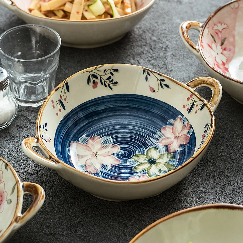 HYS binaural soup bowl Japanese bowl household new noodle bowl retro exquisite high-end high-value ceramic dessert