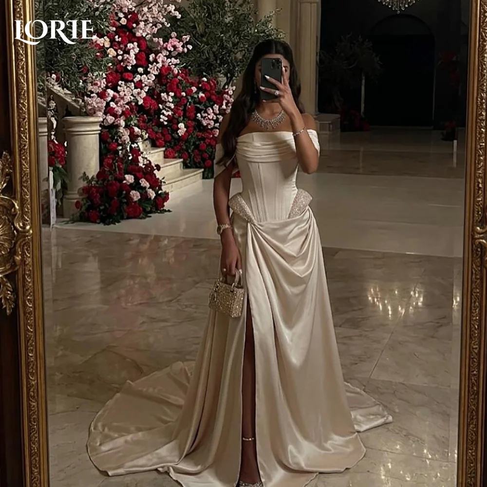

LORIE Modern Wedding Dress Off Shoulder Sweetheart Pleats A-line Bride Gown Satin Customized Corset Bride Dress Plus Size Dress