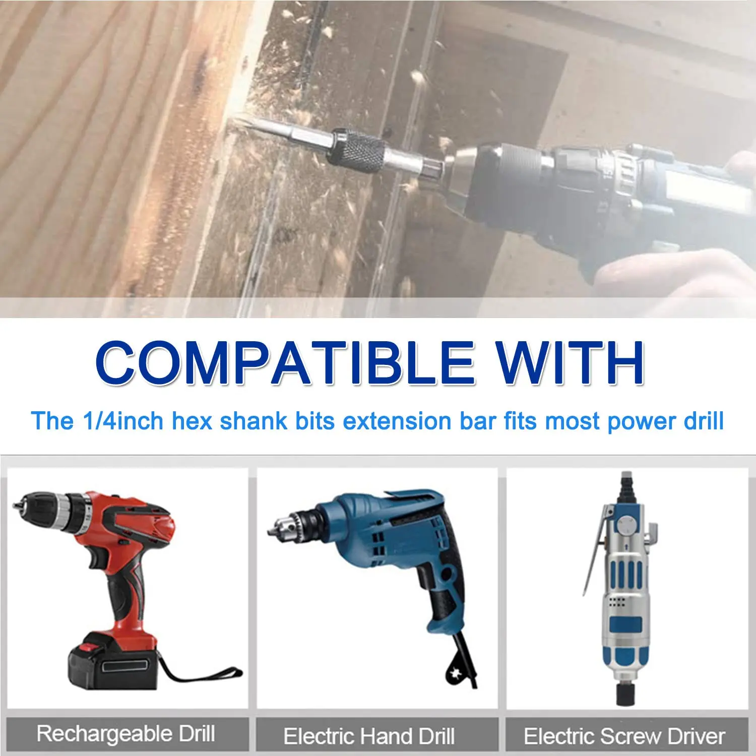 60-300mm Extension Screwdriver Drill Bit Holder, 1/4 Inch Magnetic Hex Extension Chuck Adapter for Screws, Nuts, Drill Bit Set