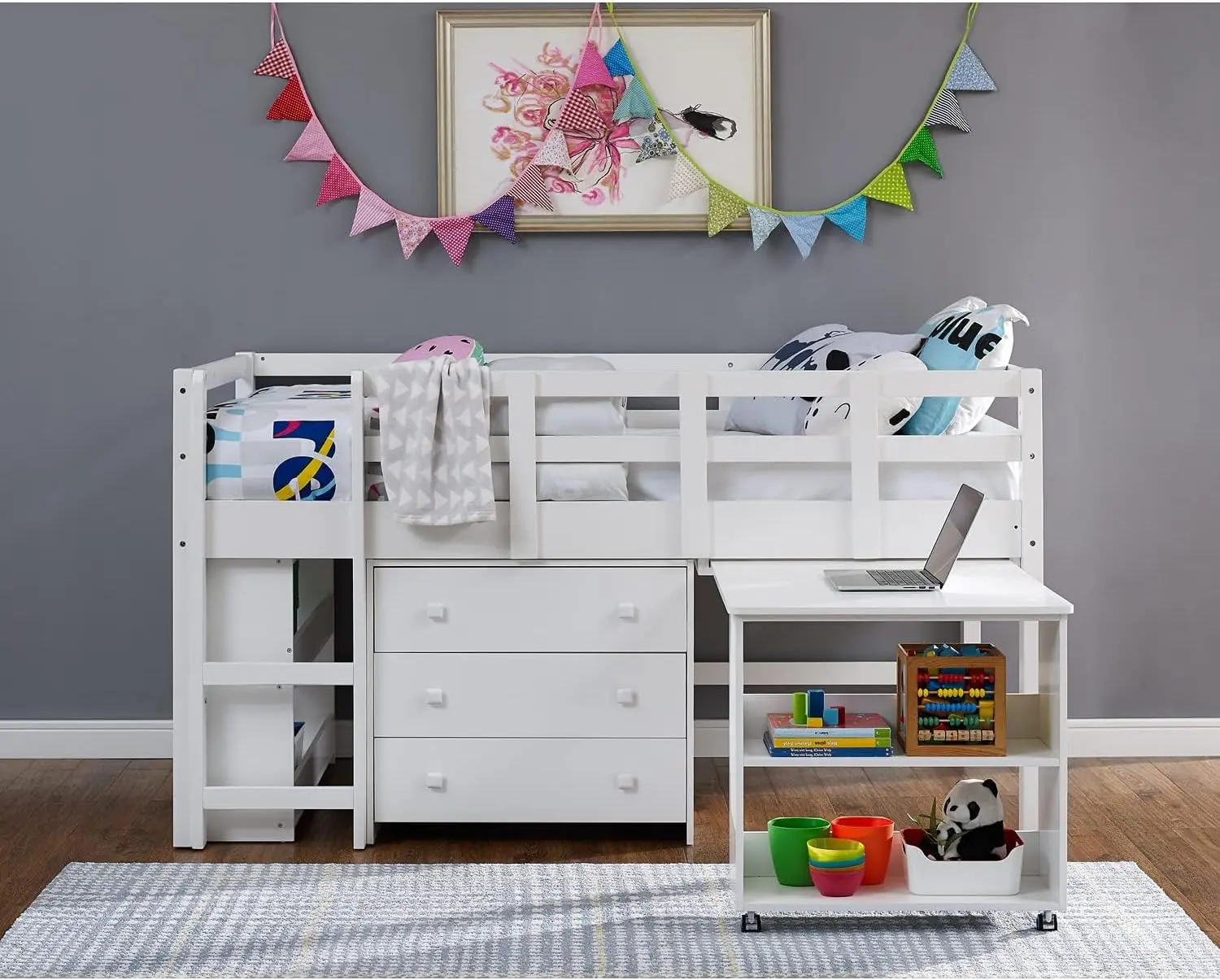 Naomi Home Low Loft Bed Twin Loft Bed Met Bureau En Opslag Kinderen Bedden Voor Jongen Massief Grenen Hout Peuter Loft Bed Met Opslag,