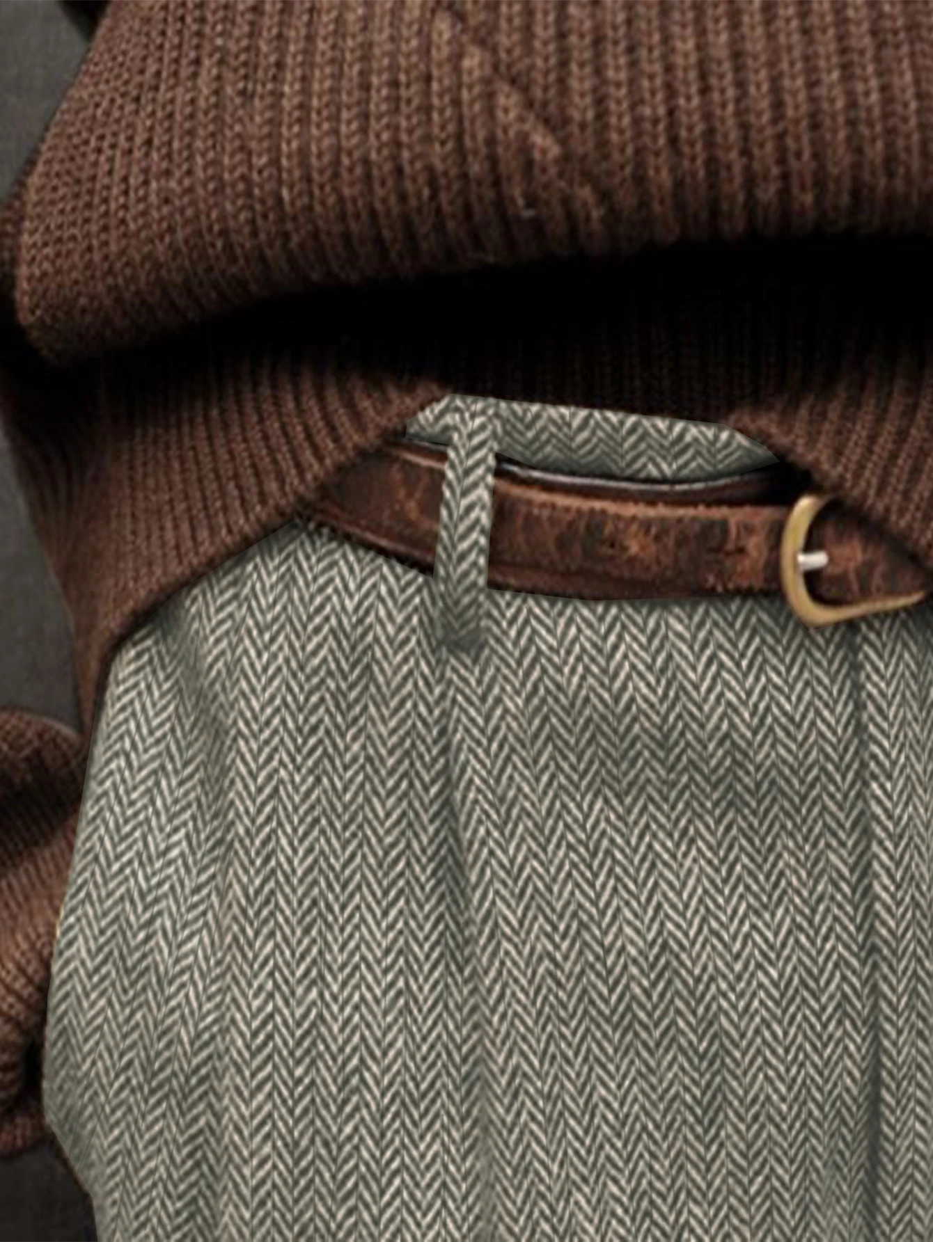 

Fall Winter New Elegant Italian Neapolitan Tweed Fabric Men's High Waist Straight Leg Suit Pants with Button Pleats And Check Pa