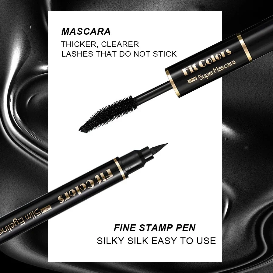 Delineador de ojos líquido con sello 2 en 1, juego de rímel negro, resistente al agua, doble punta, esquina de ojos, sello de ala, lápiz delineador, maquillaje, cosméticos para mujer