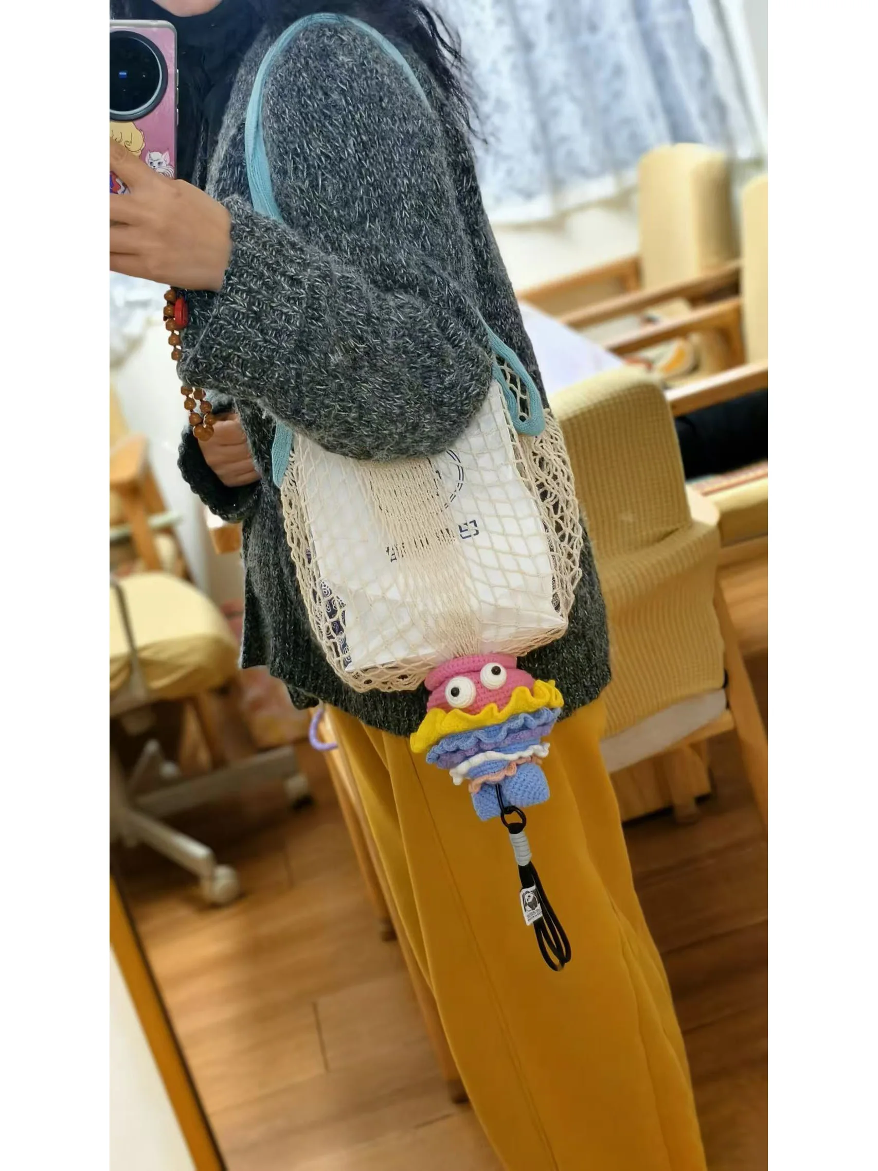Handmade Crochet Yarn Fat Head Fish Earphone Coin Purse Doll Hanging Toy DIY Material Kit Gift for Boredom Relief