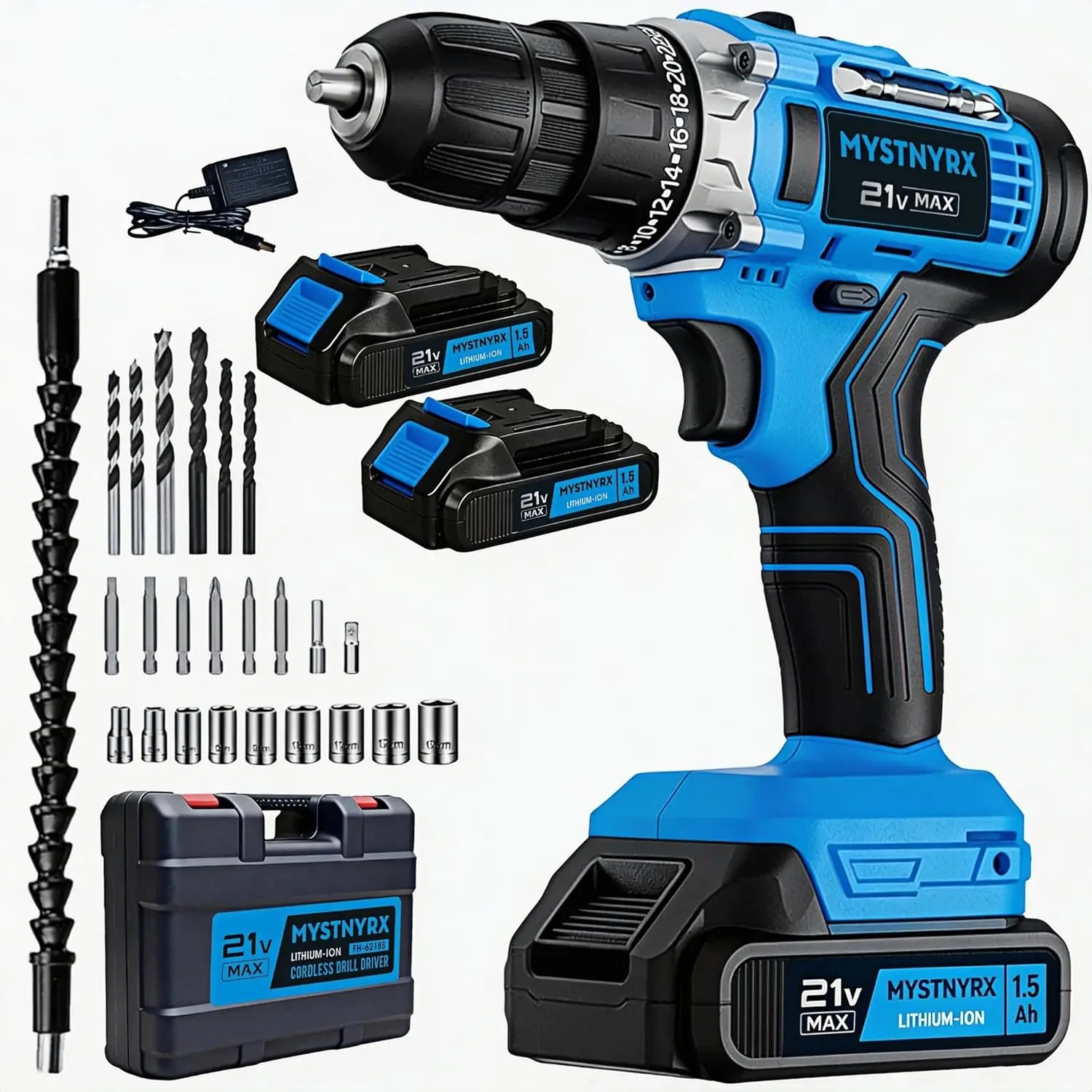 

21V Max Cordless Drill Driver Kit with 2 Batteries & Fast Charger, 266 in-lbs Power Drill for Home Improvement, 3/8" Keyless