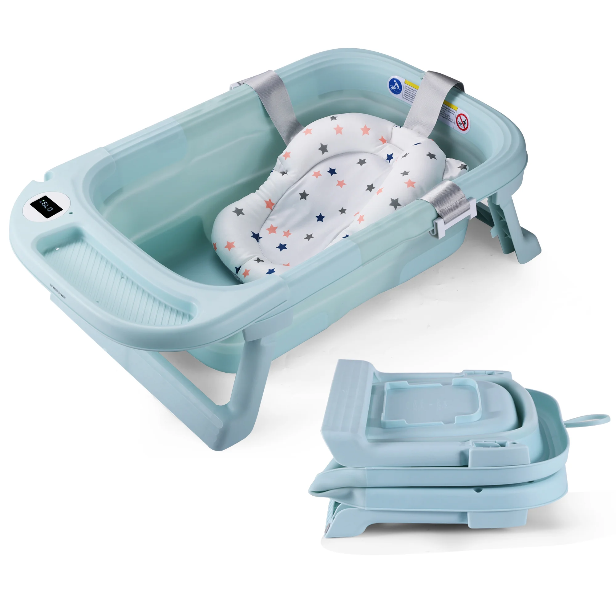 Baignoire pour bébé, baignoire pour bébé avec coussin doux et Therye.com, baignoire pour bébé nouveau-né à tout-petit de 0 à 36 mois, baignoire de voyage portable pour bébé