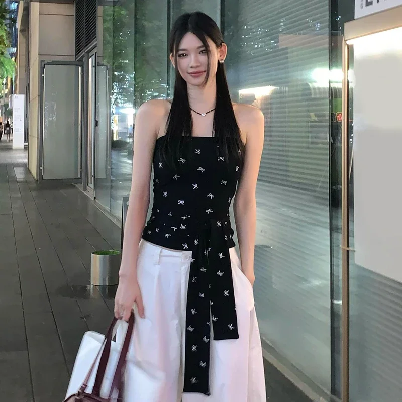 Haut tubulaire à bretelles pour femmes, Sexy, doux, sans bretelles, Chic, avec imprimé nœud papillon, été