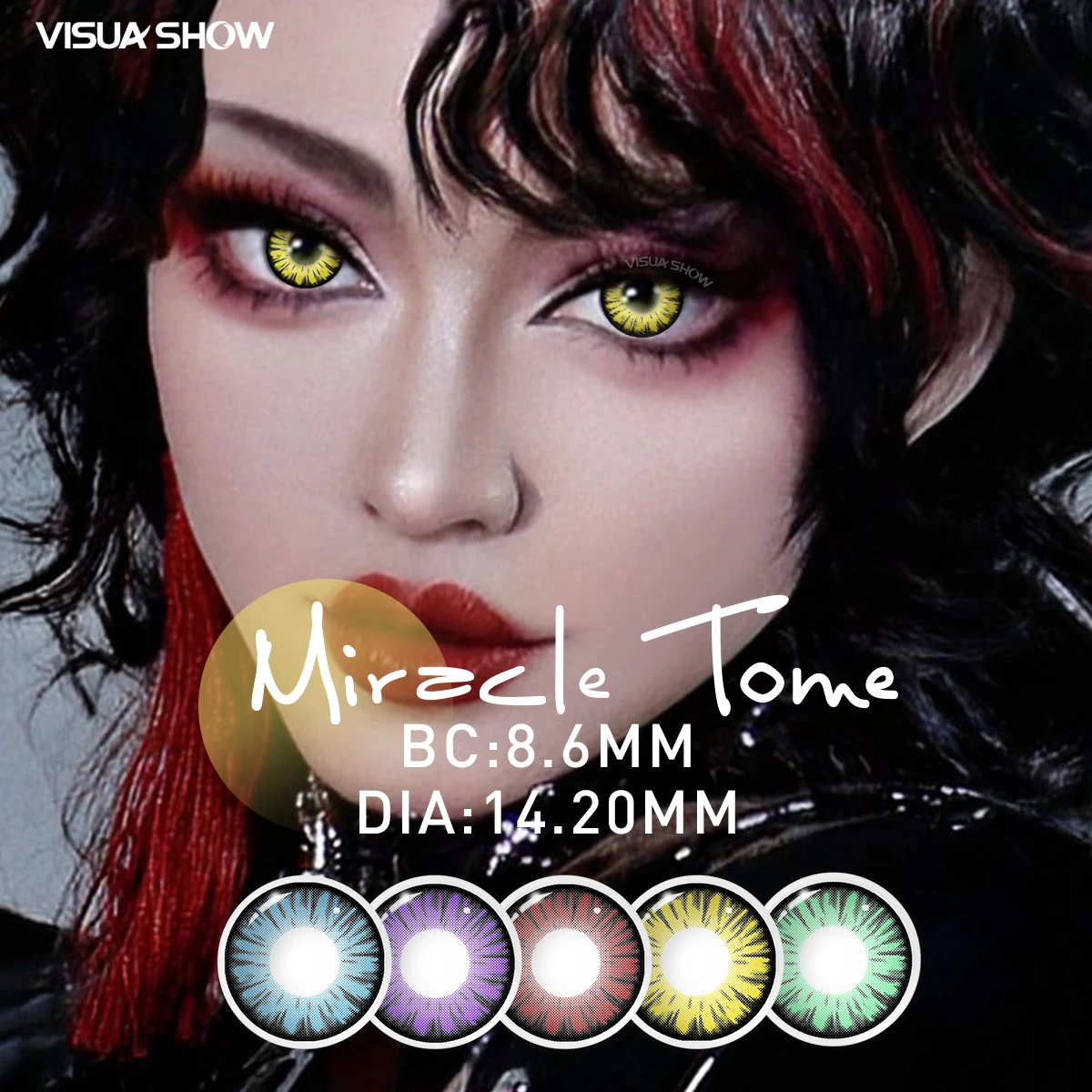 VISUASHOW Gelbe Anime Cosplay Farbkontaktlinsen 1 Paar halbjährig weiche Linsen 14.2mm für Halloween Weihnachten Party Augen Make-up – Detail 8