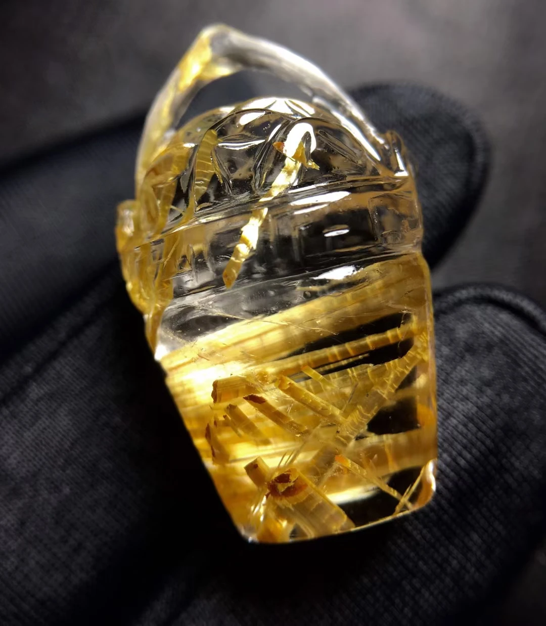 

Natural Gold Rutilated Quartz Water Drop Pendant Necklace 28*17*12.2mm Yellow Rutilated Women Men AAAAAAA