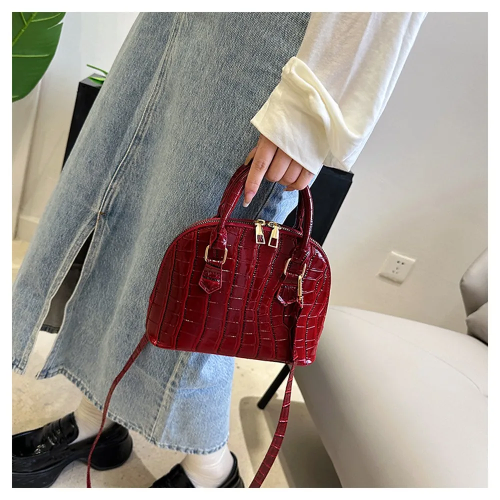 Fashion Pu Leather Shell Bag Crocodile Pattern Solid Color Crossbody Bag Waterproof Shoulder Bag Women