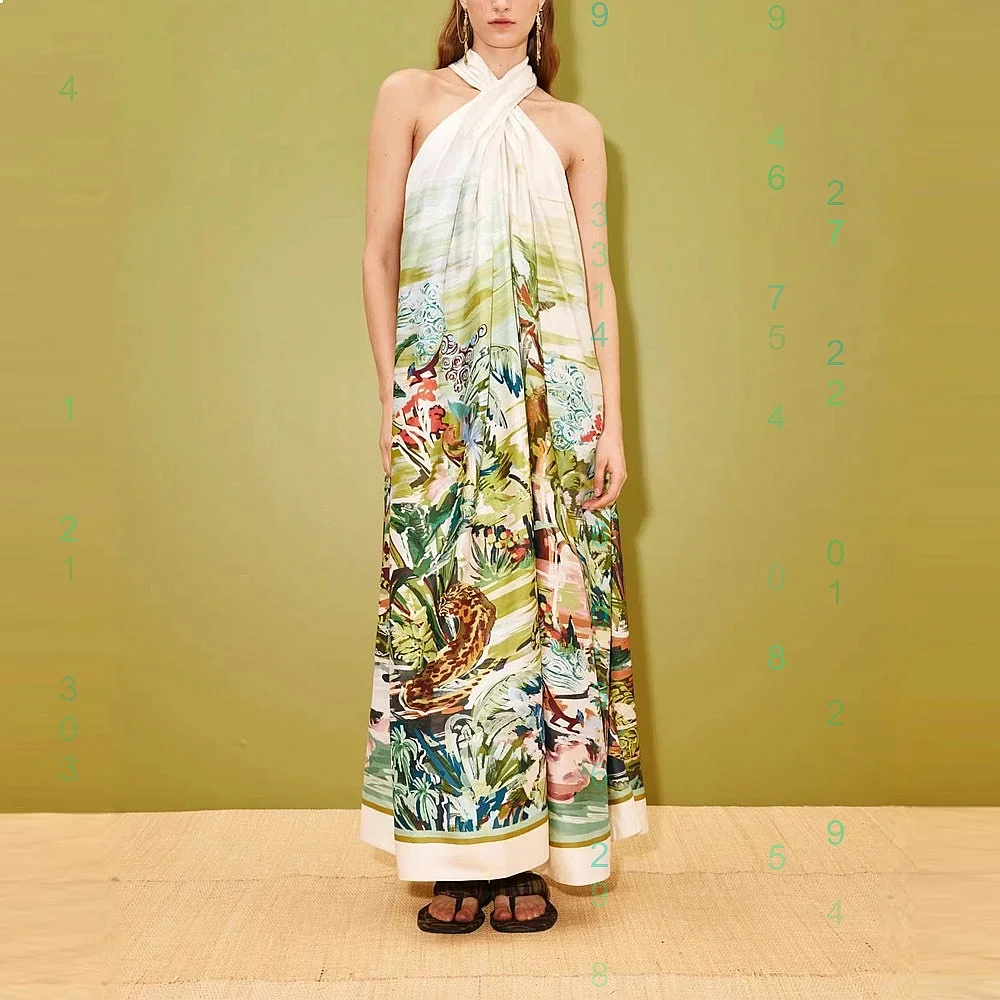 

Sexy Print Tie Backless Long Dress Dresses Spring Summer Sling Bodycon Maxi Evening Gown