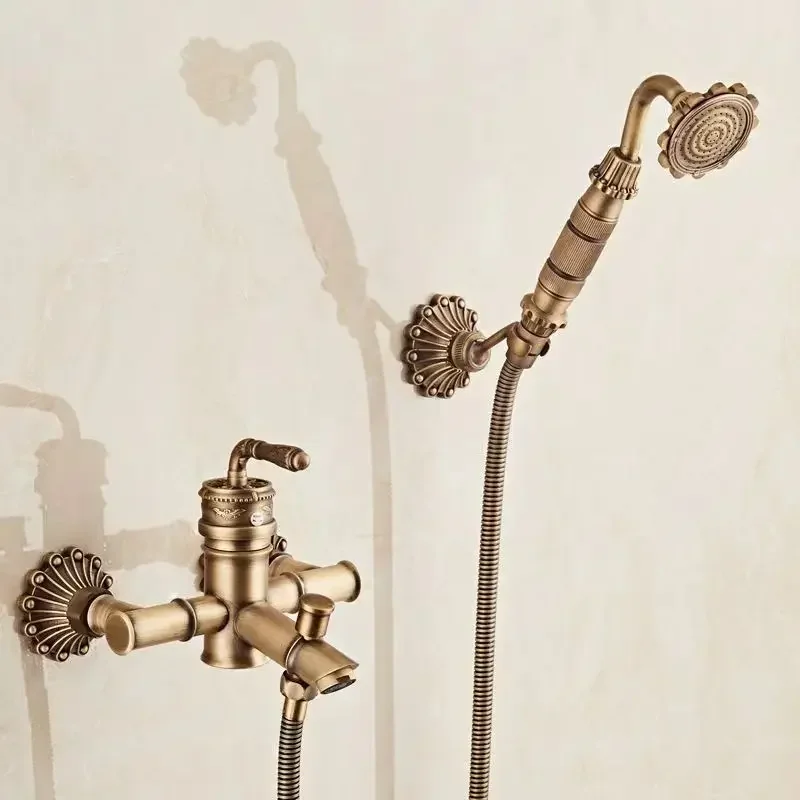 European Style Antique Carved Brass  set,Hot&Cold Water Mixer Tap bathtub simple high-end Wall Mounted Bath Shower