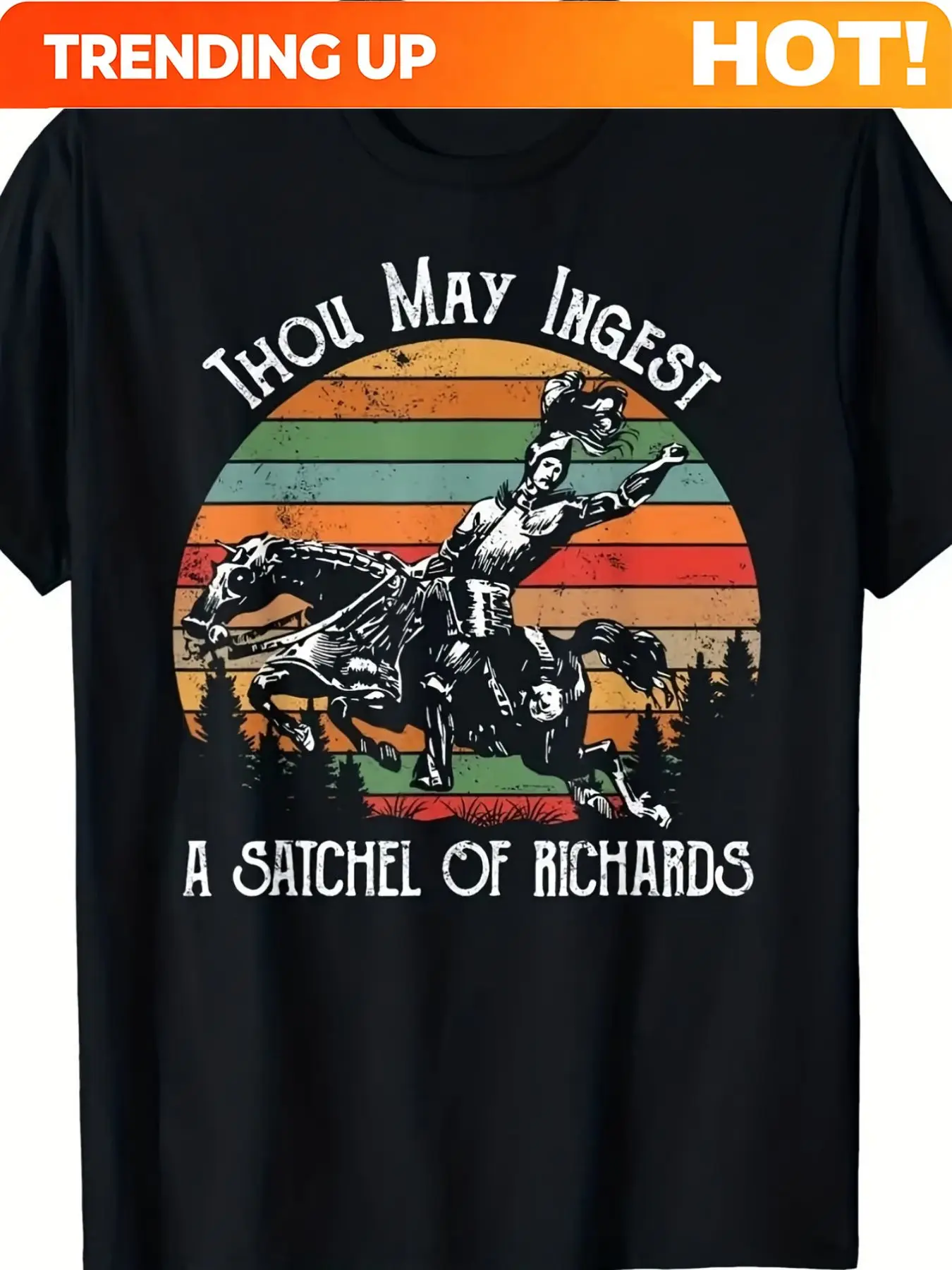 Customization Men's Plus Size Thou May Ingest Retro Graphic T-Shirt - Vintage Sunset Design With Woman Riding Horse And Whimsica