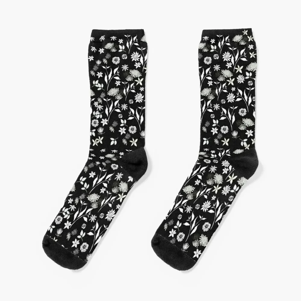 

CLASSICAL BLACK AND WHITE FLORAL Socks Stockings colored floral Men's Socks Luxury Women's