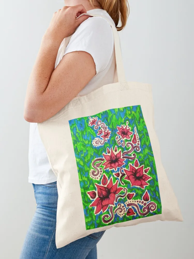 Lotus Garden Tote Bag large size bags canvas tote Reusable bags shopping bags foldable