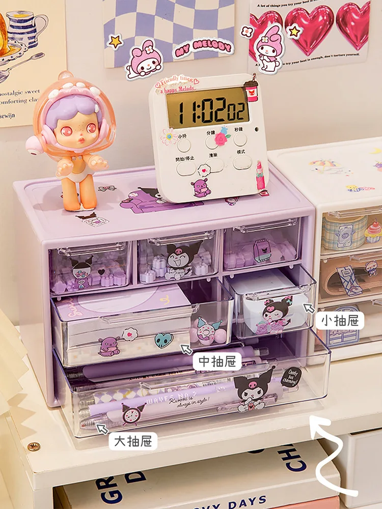 Imagem -03 - Sanrio Jiugongge Caixa de Armazenamento Pequeno Objeto Fita Desktop Gaveta Quadro Bonito Jóias Lentes de Contato Cosméticos Gabinete de Acabamento Prateleira