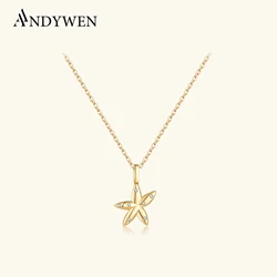 ANDYWEN 925 Sterling Silver Irregular Starfish Pendant CZ Zircon Long Necklace Women 2025 Luxury Fine Casual Dainty Jewelry Gift