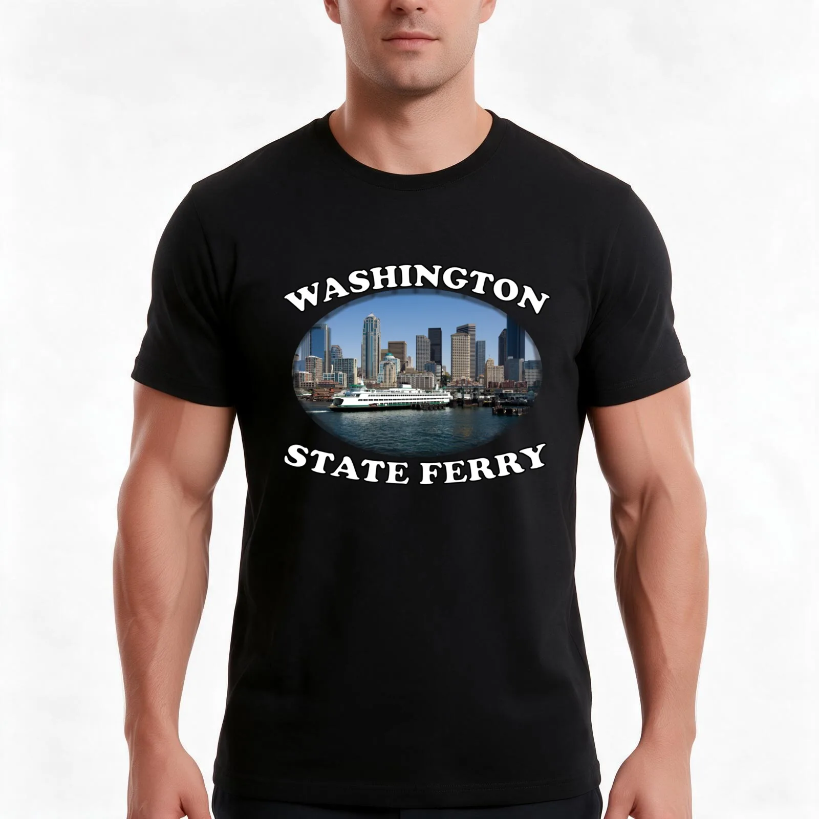 Washington State Ferries Bainbridge Island T-Shirt, Summer Casual Cotton Tee, Oversized Streetwear Tops, Vintage Graphic Print