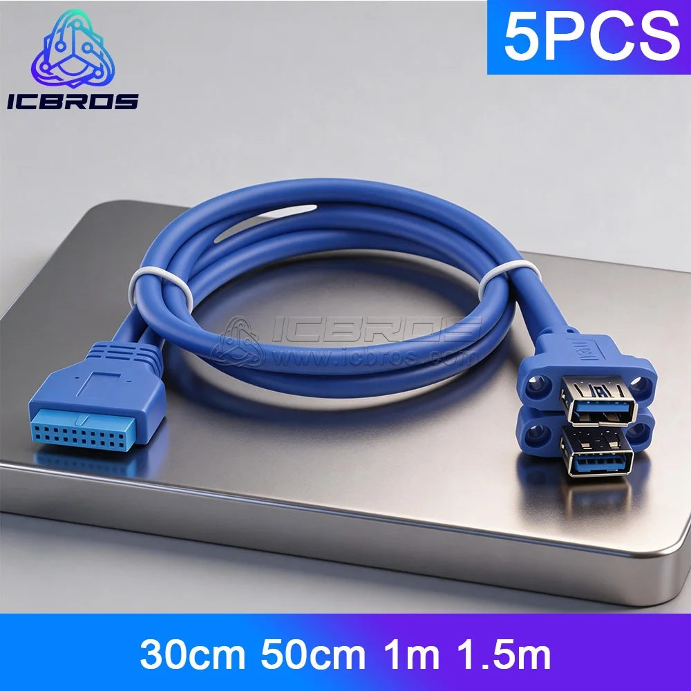 

2pcs Motherboard 1/2 Expansion Block Chassis USB3.0 Front 19 Pin/20Pin Female To 2-Port USB 3.0 With Ear Baffle Panel Cable
